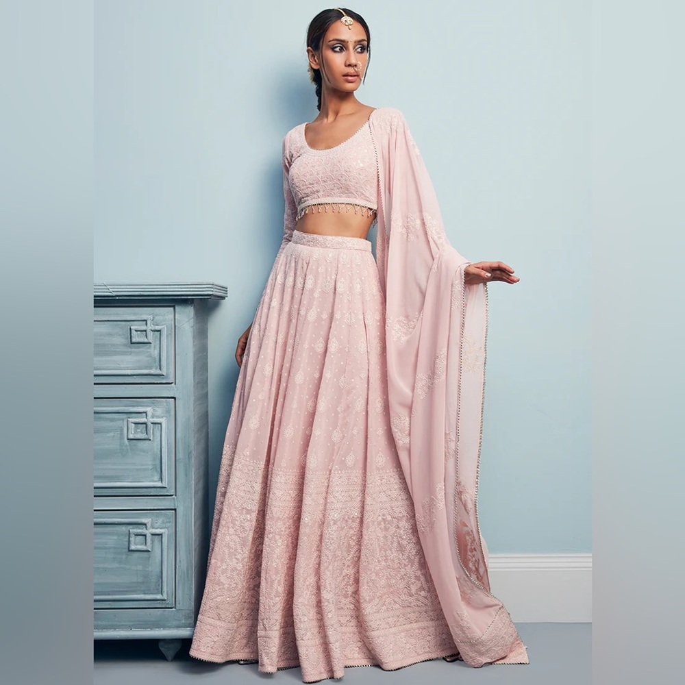 Lashkaraa Blush Pink Thread Embroidered Lehenga